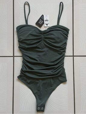 Express Women's Green Ruched One-Piece body suit